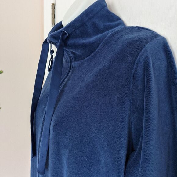 GALEREES LAFAYETTE Blue velour velvet zip up Y2K  shirt pull size L @P - Picture 7 of 11